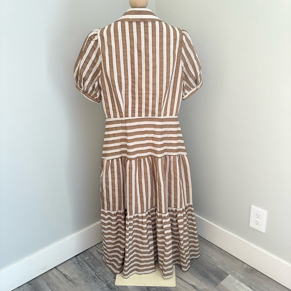 Mila Mae Stripe Puff Sleeve Midi Dress in Cream Chestnut small - Picture 4 of 7